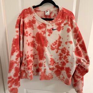 Nike Women's Pink and White Tie-Dye Hoodie